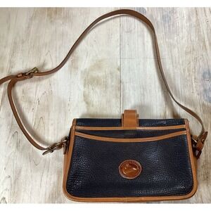 Vintage Dooney And Bourke Leather Navy And Tan Equestrian Crossbody Bag Purse